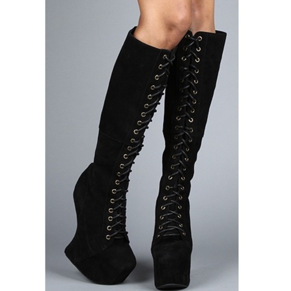 JEFFREY CAMPBELL Walk-Tall Black Suede Knee Boot - Picture 2 of 7